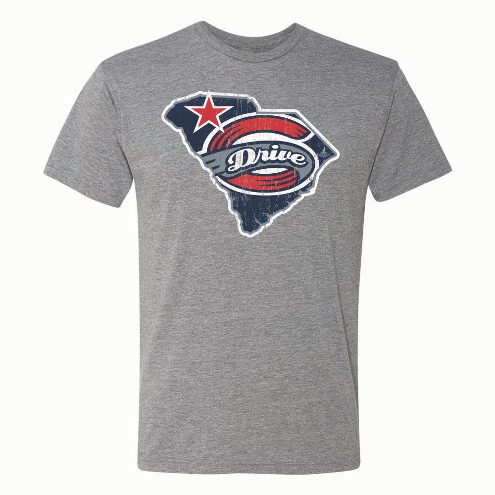 Greenville Drive 108 Stitches Gray SC State Tee w/Logo Greenville