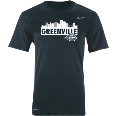 Greenville Drive Nike Drifit Black Greenville Skyline Tee With Tonal Primary Logo