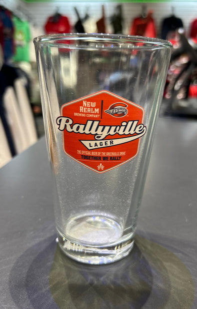 Greenville Drive Glass Pint Glass with Rallyville Badge