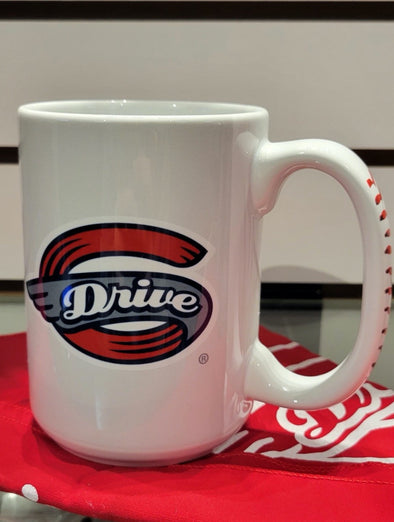 Greenville Drive White Coffee Mug w/Red Stitching Detail on Handle