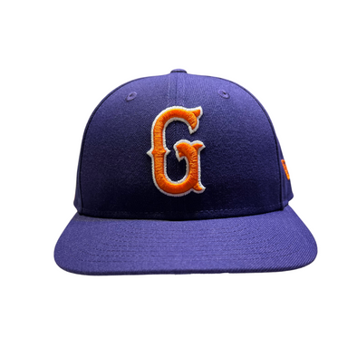 Greenville Drive New Era Clemson 2023 RRR Purple On field Hat with Orange G Logo